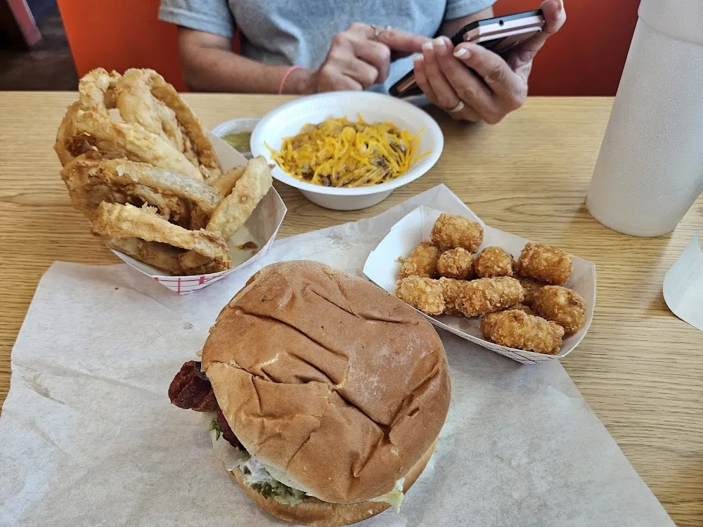 Bacon Cheese Burger Tator Tots Frito Pie and Onion Rings