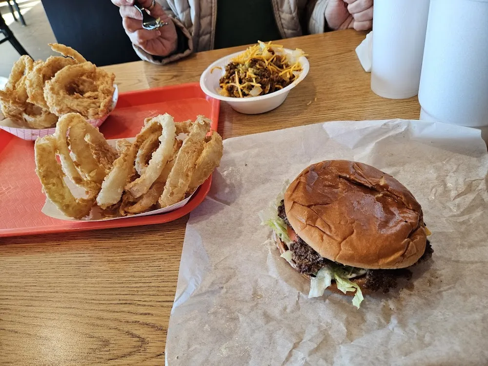 Fresh Made Onion Rings Hamburger & Frito Chili Pie